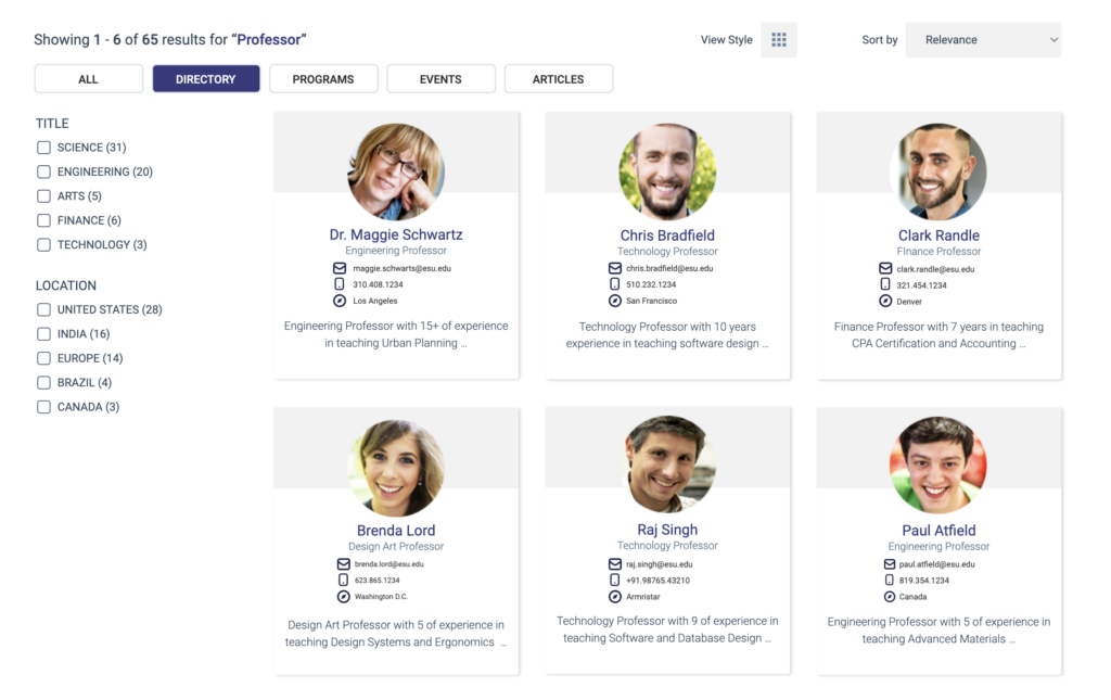 Search UX results card example