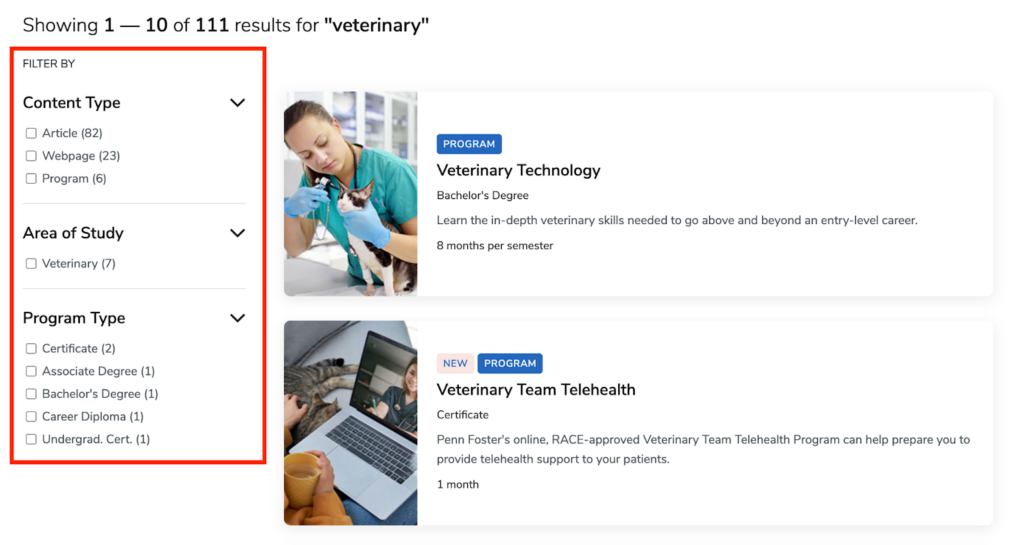 Filters and facets example