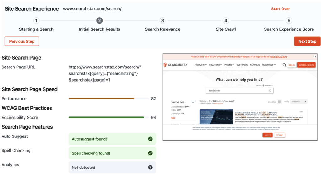Search Experience Test search page test